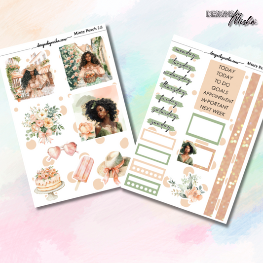 Minty Peach 2.0 Journal Stickers