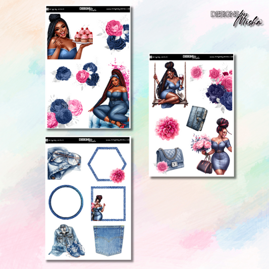 Denim and Pink Decorative Stickers