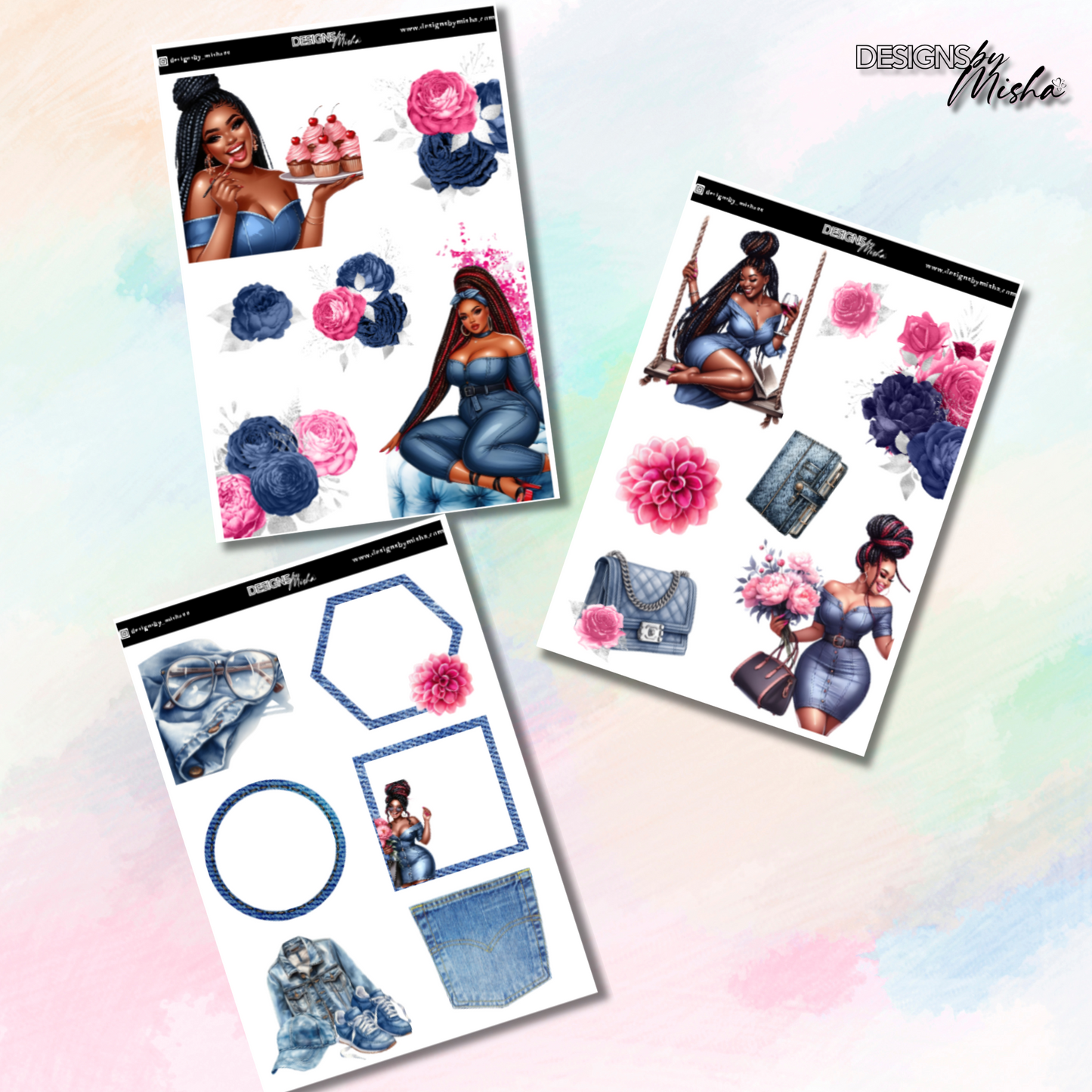 Denim and Pink Decorative Stickers