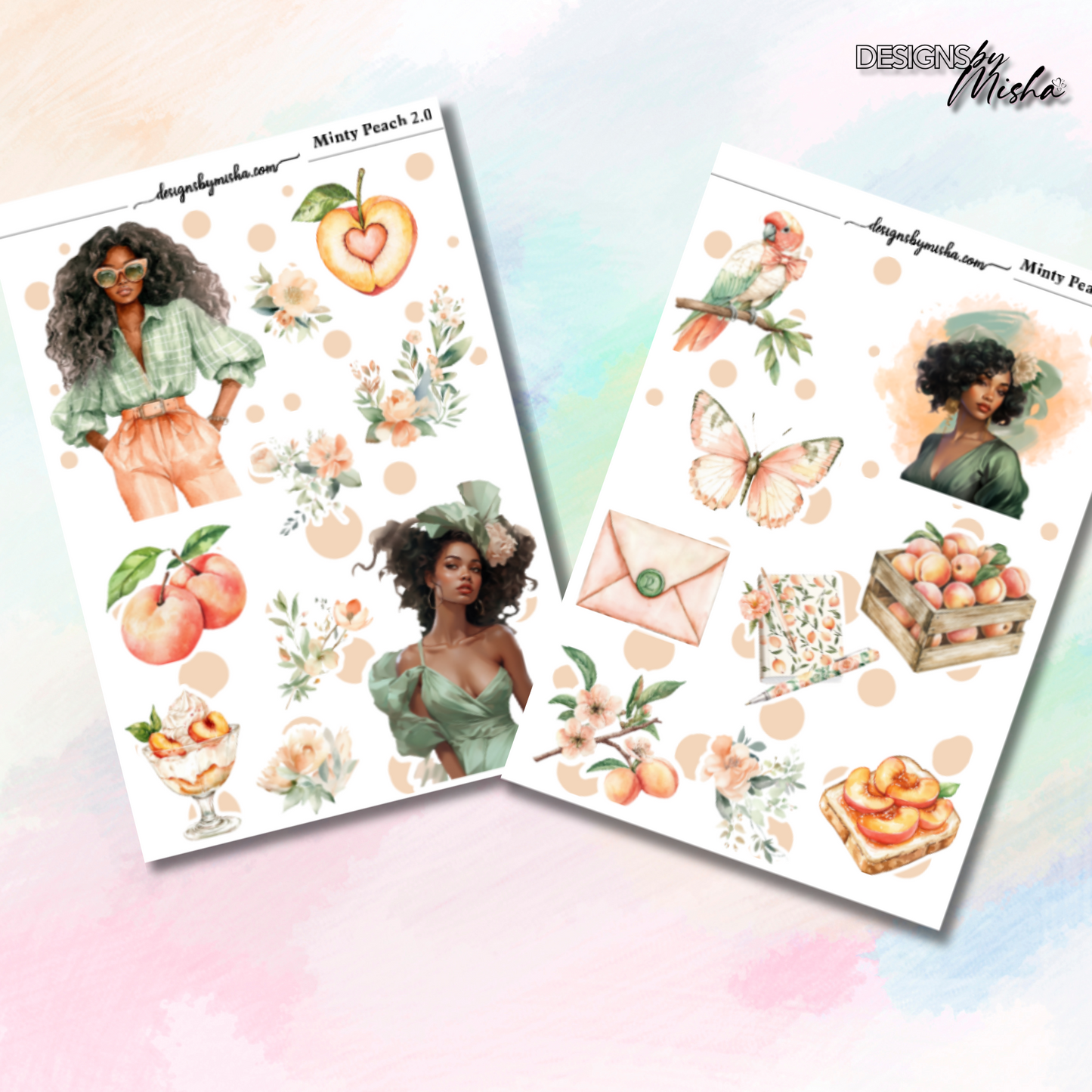 Minty Peach 2.0 Journal Stickers