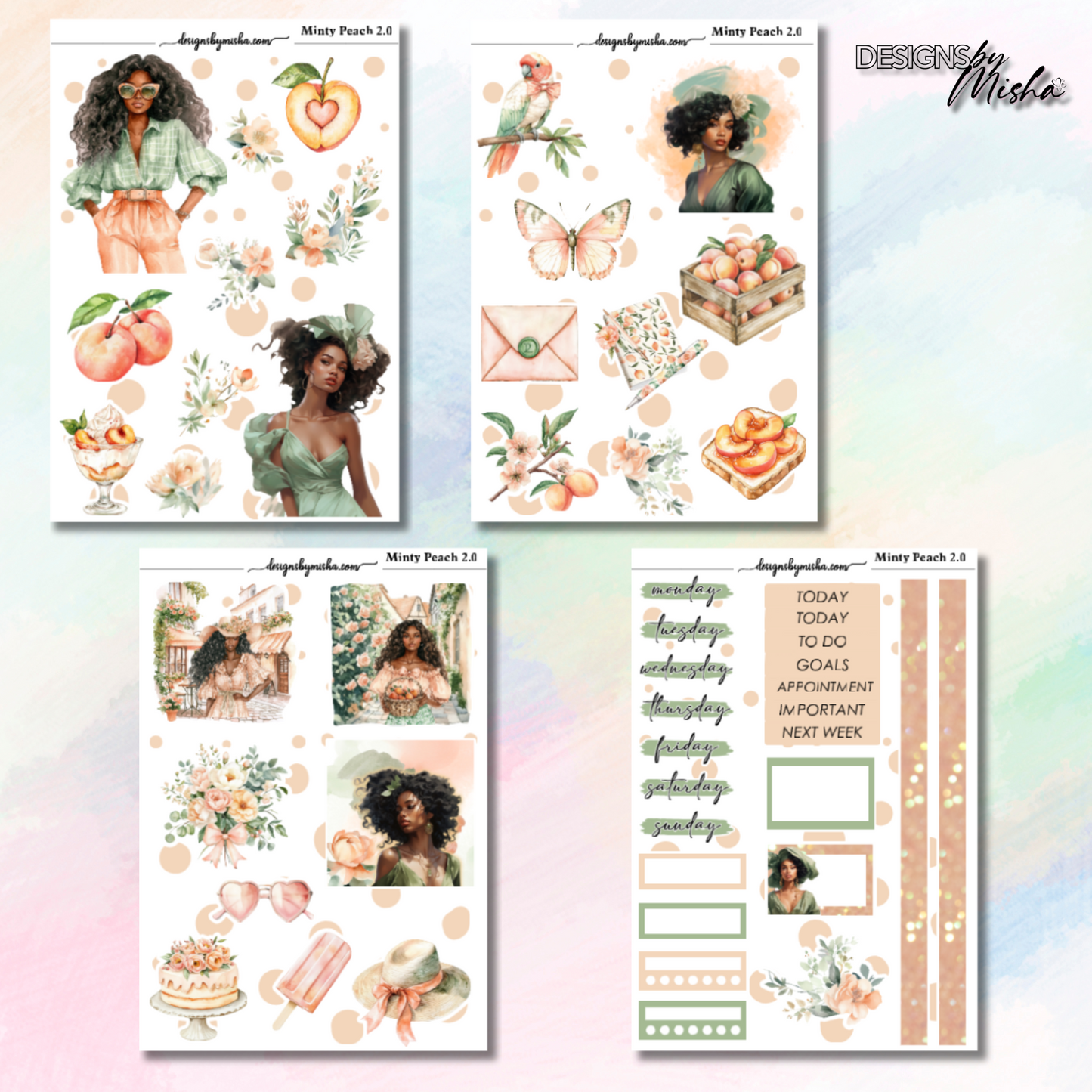 Minty Peach 2.0 Journal Stickers