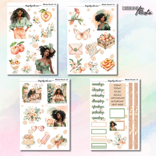 Minty Peach 2.0 Journal Stickers