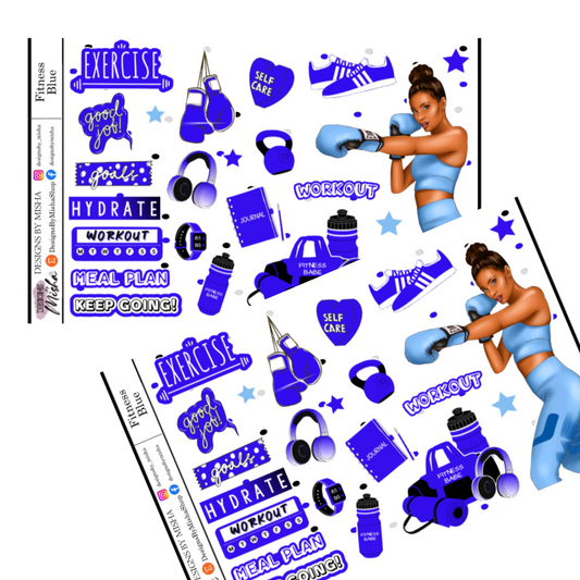 Blue and White Fitness Stickers