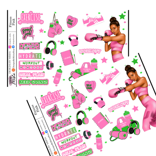 Pink and Green Fitness Stickers